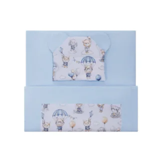 Komplet pościeli lisek i królik wafel niebieski