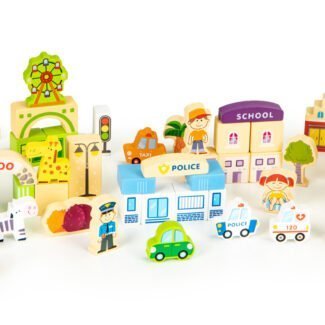 Drewniane klocki edukayjne miasto zoo 120 el. ECOTOYS