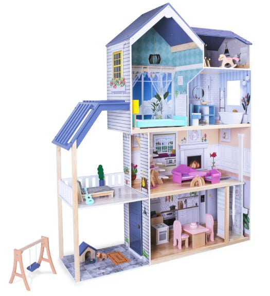 Domek dla lalek duży drewniany 138 cm Rezydencja Maya 28 elementow ECOTOYS