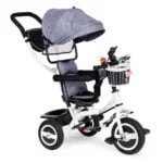 Rower trójkołowy daszek wytrzymałe koła szary - ECOTOYS 1 Rower trójkołowy obracany daszek wytrzymałe gumowe koła szary ECOTOYS