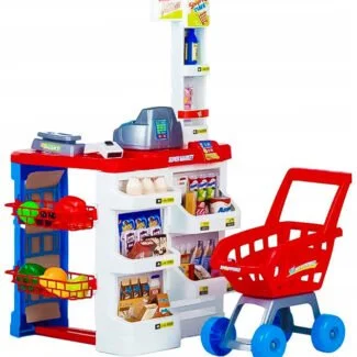 Duży sklep z kasą supermarket stragan dla dzieci z kasą fiskalną wagą i skanerem