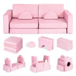 Sofa składana modułowa dla dzieci duża 2-osobowa DIY 10 miękkich poduch - różowa ECOTOYS