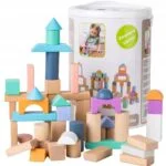 Drewniane klocki 100 szt wiaderko + sorter - ECOTOYS 1 Drewniane klocki 100 szt wiaderko + sorter ECOTOYS