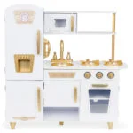 Kuchnia dla dzieci drewniana duża biało złota - ECOTOYS 1 Kuchnia dla dzieci drewniana duża biało-złota ECOTOYS