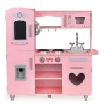Duża drewniana kuchnia dla dzieci różowa - ECOTOYS 1 Duża drewniana kuchnia dla dzieci efekty dźwiękowe różowa ECOTOYS