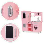 Duża drewniana kuchnia dla dzieci różowa - ECOTOYS 10 10 10