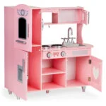 Duża drewniana kuchnia dla dzieci różowa - ECOTOYS 3 3 16