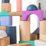 Drewniane klocki 100 szt wiaderko + sorter - ECOTOYS 7 7 9