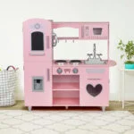 Duża drewniana kuchnia dla dzieci różowa - ECOTOYS 8 8 15