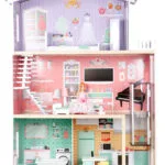 Duży domek drewniany dla lalek z ruchomą windą i meblelkami ECOTOYS