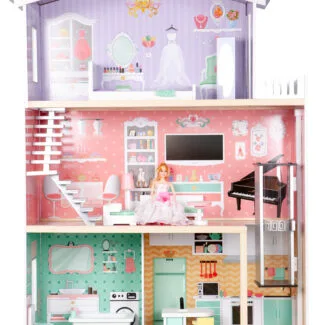 Duży domek drewniany dla lalek z ruchomą windą i meblelkami ECOTOYS