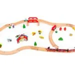 Drewniana kolejka tor pociąg na baterie - ECOTOYS 1 Drewniana kolejka tor pociąg na baterie Farma 53 elementy ECOTOYS