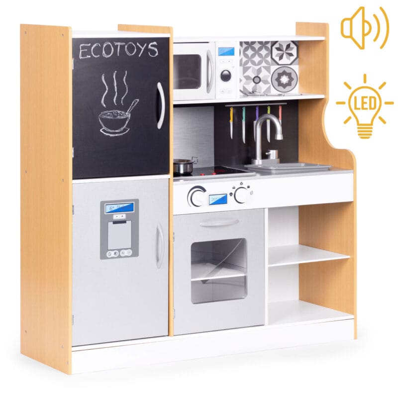 Kuchnia dla dzieci z dźwiękiem i LED tablica kredowa metalowe akcesoria MDF +3 lata ECOTOYS Kuchnia dla dzieci z dźwiękiem i LED tablica kredowa metalowe akcesoria MDF +3 lata ECOTOYS