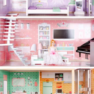 Duży domek drewniany dla lalek z ruchomą windą - ECOTOYS - obrazek 3