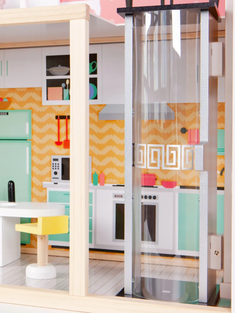 Duży domek drewniany dla lalek z ruchomą windą - ECOTOYS