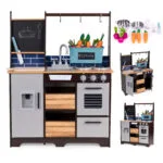 Duża drewniana kuchnia dla dzieci akcesoria - ECOTOYS 10 Duża drewniana kuchnia dla dzieci z warzywniakiem i akcesoriami ECOTOYS