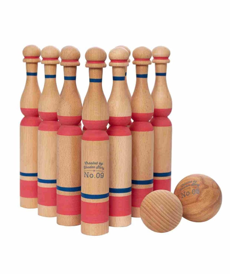 Drewniane kręgle czerwone 10 szt.