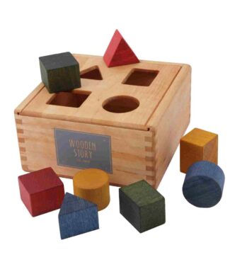 Drewniany box do sortowania kształtów kolorowy