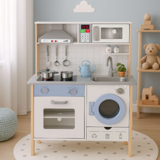 Drewniana kuchnia dla dzieci + akcesoria kuchenne