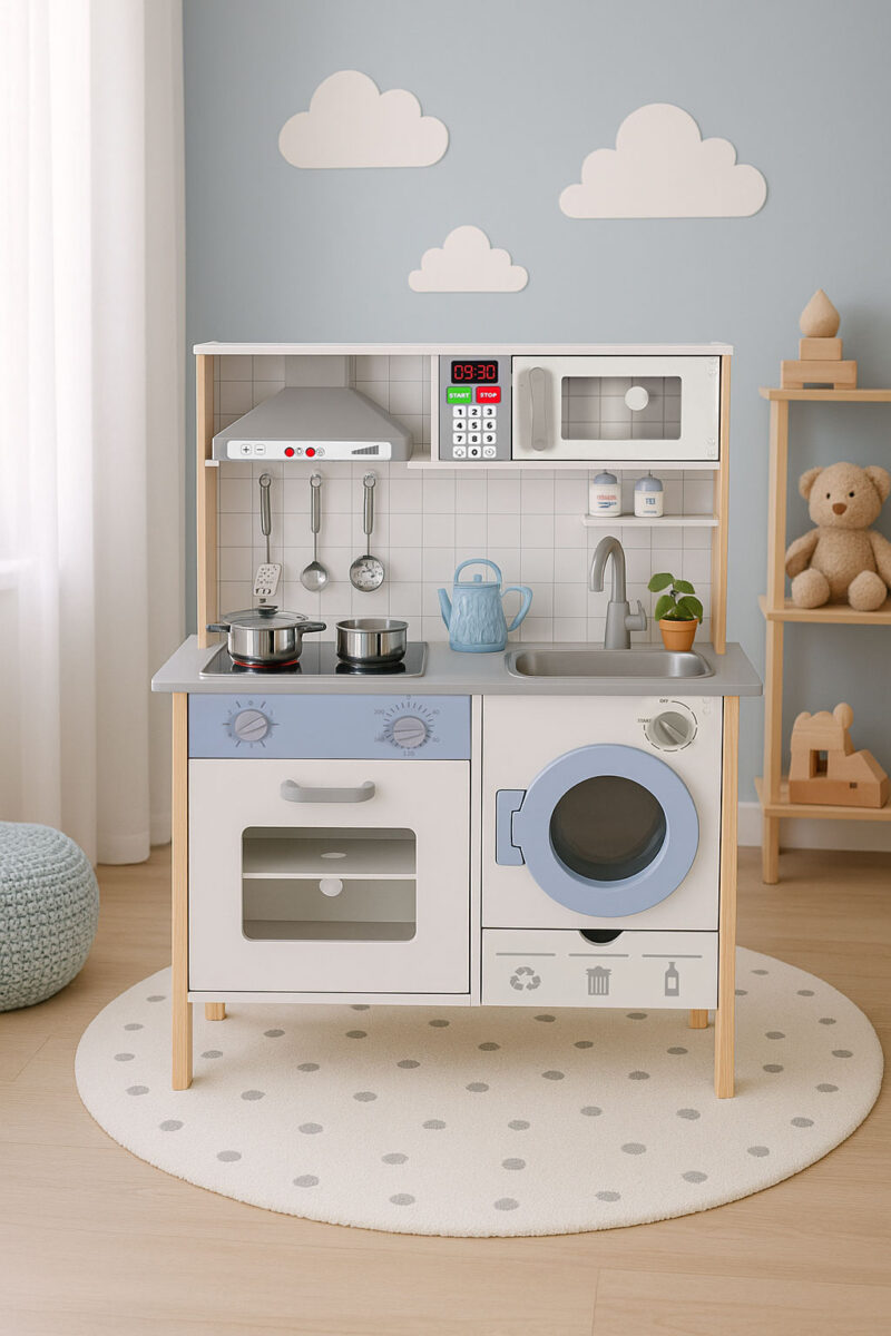Drewniana kuchnia dla dzieci + akcesoria kuchenne