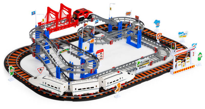 Kolejka i auto na baterie dwa tory miasto 108 elementów Kolejka i auto na baterie dwa tory miasto 108 elementów