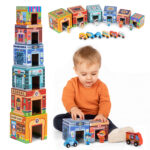 Wieża do układania piramida miasto sorter z figurkami i pojazdami 18 elementów