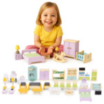 Drewniane mebelki dla lalek 30 elementów - Multistore 1 Drewniane mebelki do domu dla lalek akcesoria zestaw 30 elementów