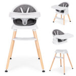 Fotelik krzesełko do karmienia dzieci 6w1 szare - ECOTOYS 1 Fotelik krzesełko do karmienia dzieci 6w1 pikowane poszycie tacka szary ECOTOYS