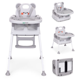 Fotelik krzesełko do karmienia dzieci 3w1 podwójna tacka 5-punktowe pasy szary ECOTOYS