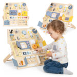 Drewniana tablica manipulacyjna Domek - Ecotoys 1 Duża drewniana tablica manipulacyjna sensoryczna dla dzieci panel edukacyjny XL