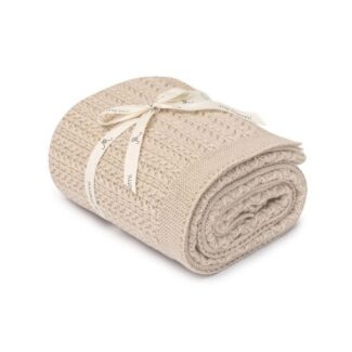 Zwijany koc w jasnym kolorzeOtulacz ze 100% wełny merino warm beige Leaves - premium collection