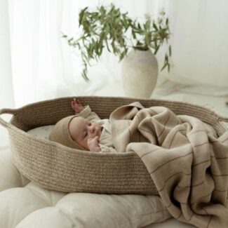 Kocyk niemowlęcy ze 100% wełny merino premium warm beige Lines
