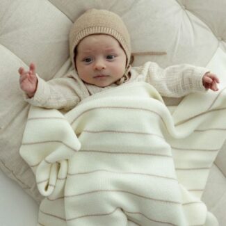 Kocyk niemowlęcy ze 100% wełny merino premium Cream Lines
